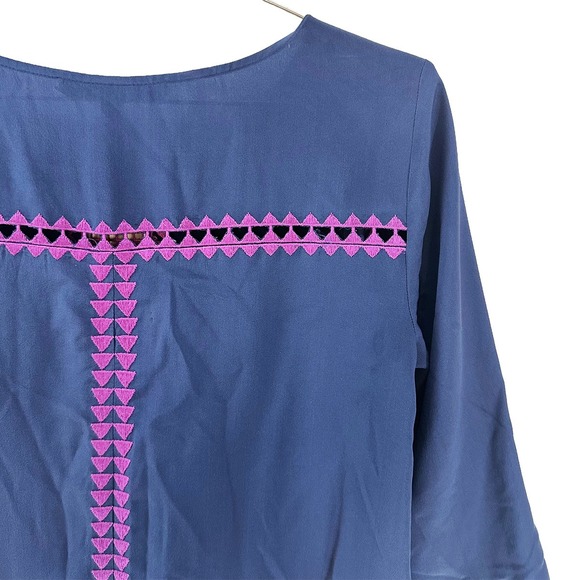 BCBGMAXAZRIA Mara 100% Silk 3/4 Sleeve Blouse • XS • navy blue, purple •‎ lace - Picture 6 of 9